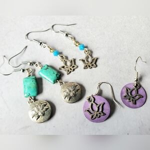 Three Pairs of Lotus Earrings Silver
